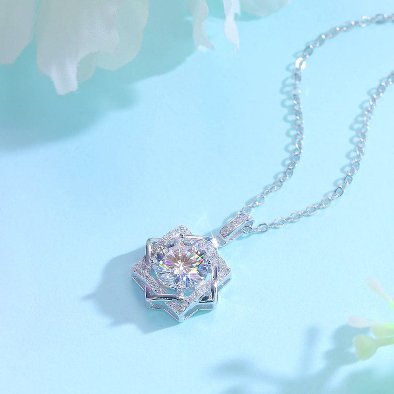 2 Carats Moissanite Diamond Octagram Pendant Necklace 925 Sterling Silver MFN8157