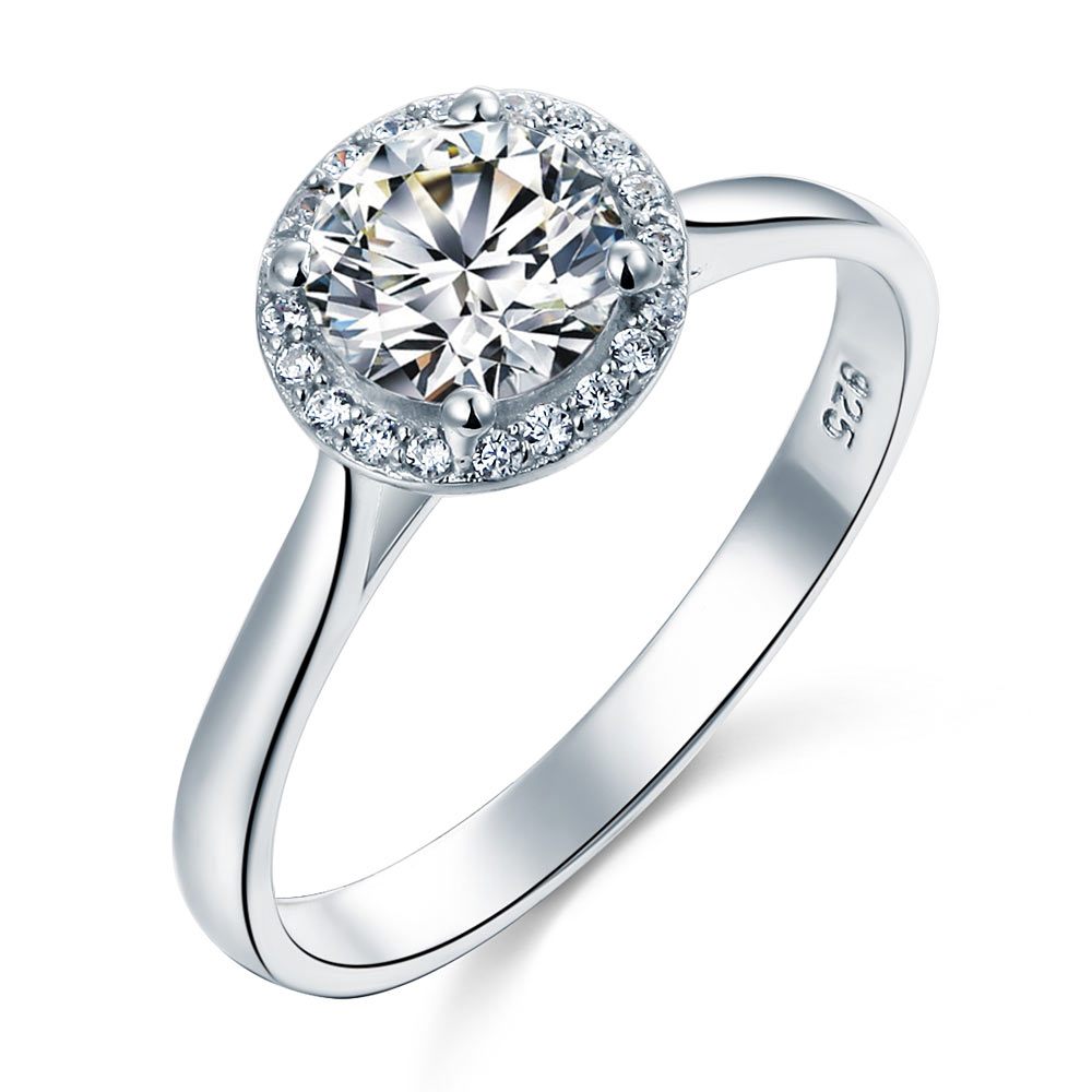 Solid 925 Sterling Silver Engagement Promise Ring Halo XFR8120