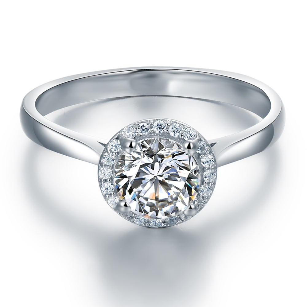 Solid 925 Sterling Silver Engagement Promise Ring Halo XFR8120
