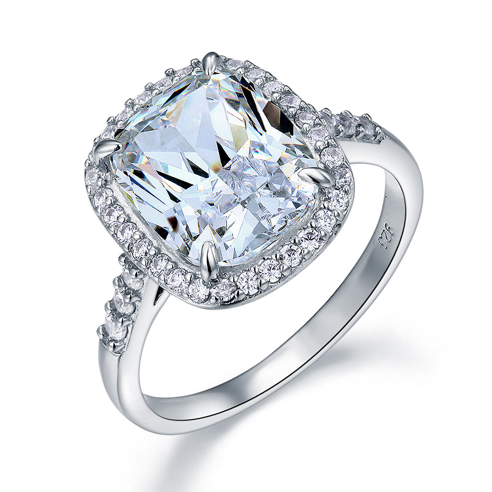 925 Sterling Silver Luxury Engagement Ring 6 Ct Cushion Simulated Diamond XFR8149