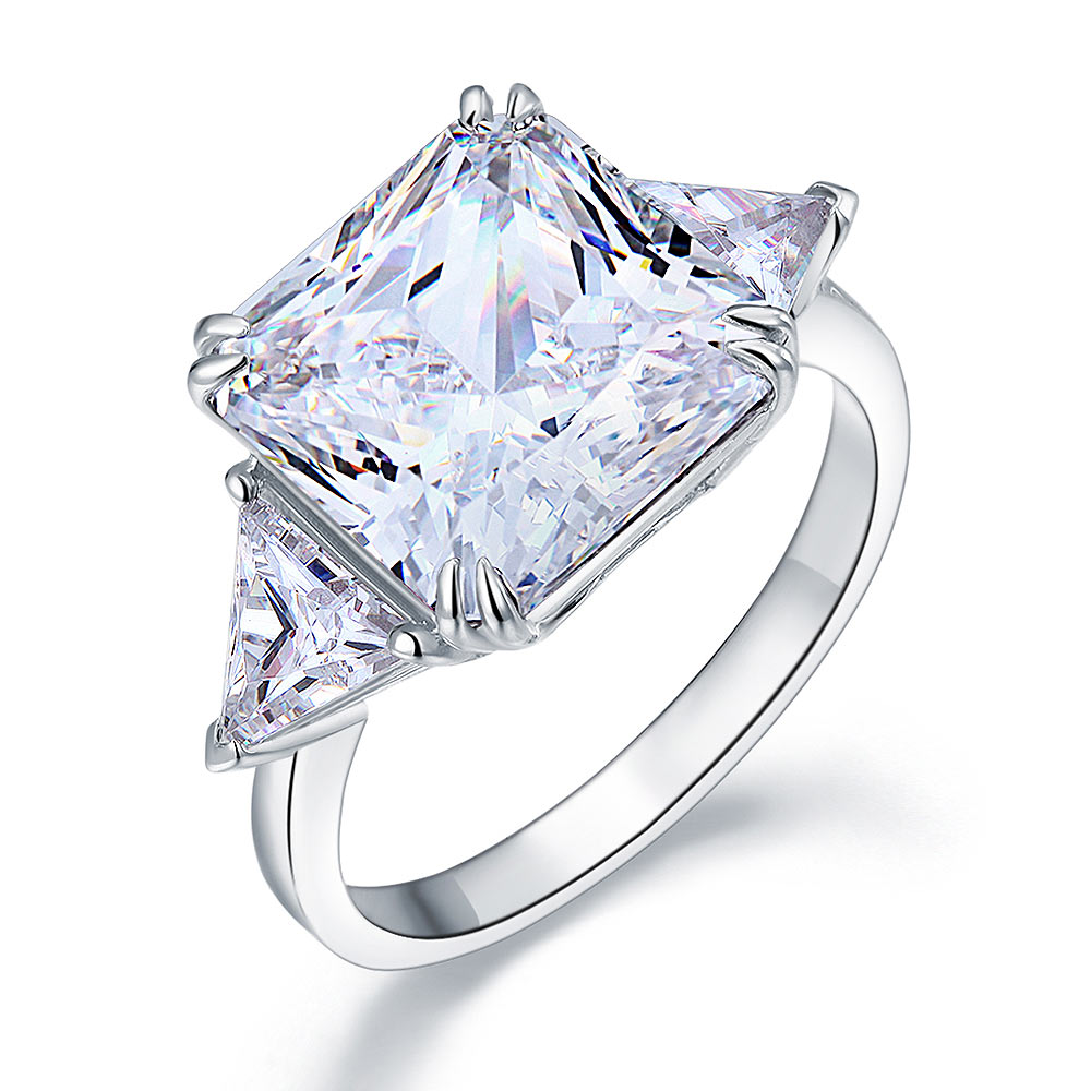 Solid 925 Sterling Silver Three-Stone Luxury Ring Anniversary 8 Carat Simulated Diamond XFR8155
