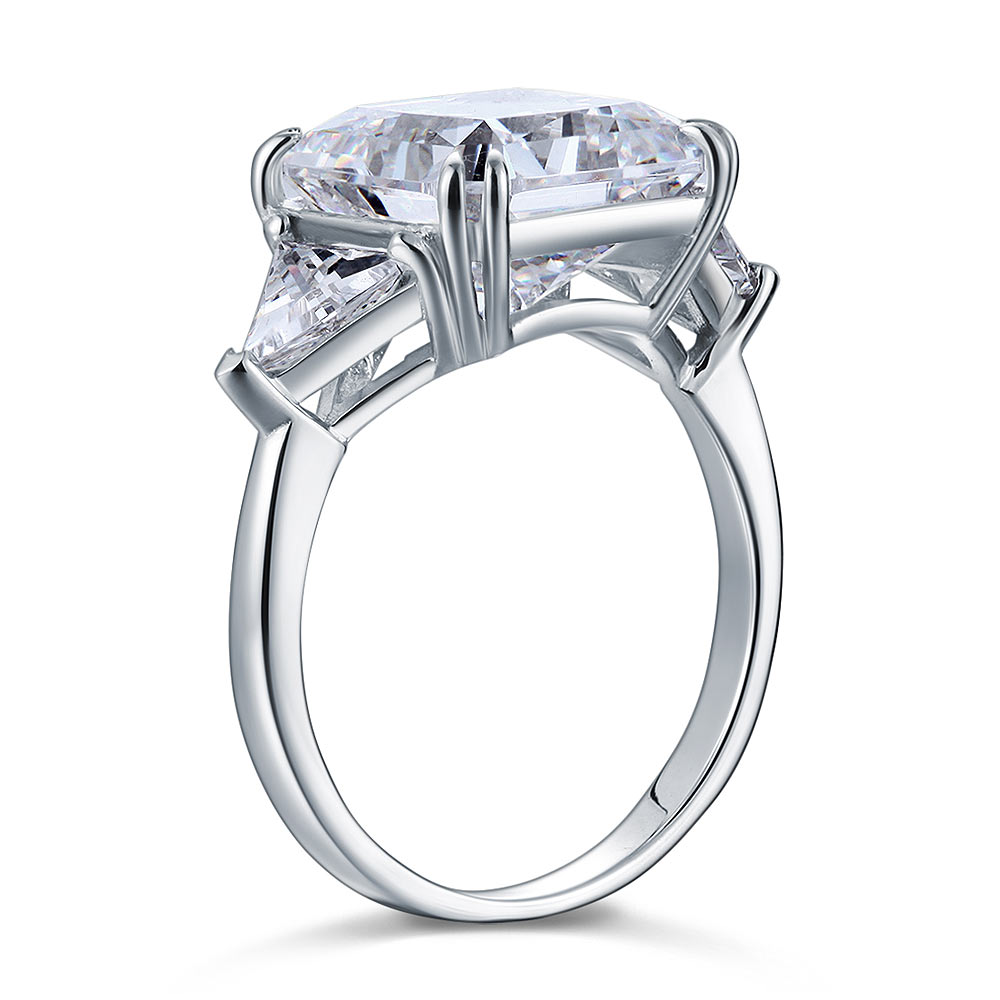 Solid 925 Sterling Silver Three-Stone Luxury Ring Anniversary 8 Carat Simulated Diamond XFR8155