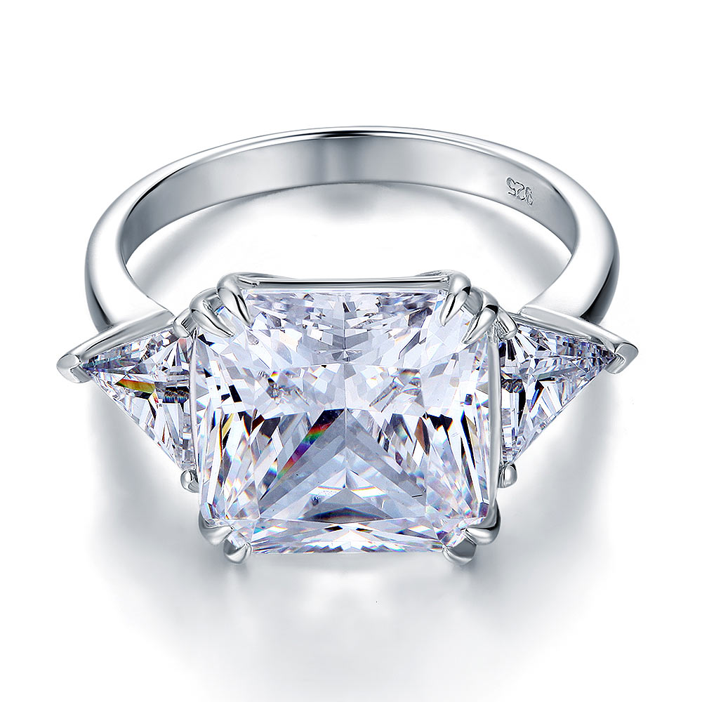 Solid 925 Sterling Silver Three-Stone Luxury Ring Anniversary 8 Carat Simulated Diamond XFR8155