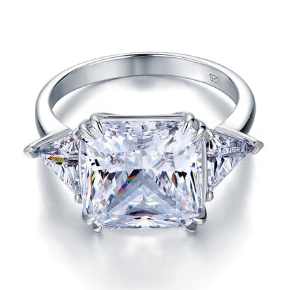 Solid 925 Sterling Silver Three-Stone Luxury Ring Anniversary 8 Carat Simulated Diamond XFR8155