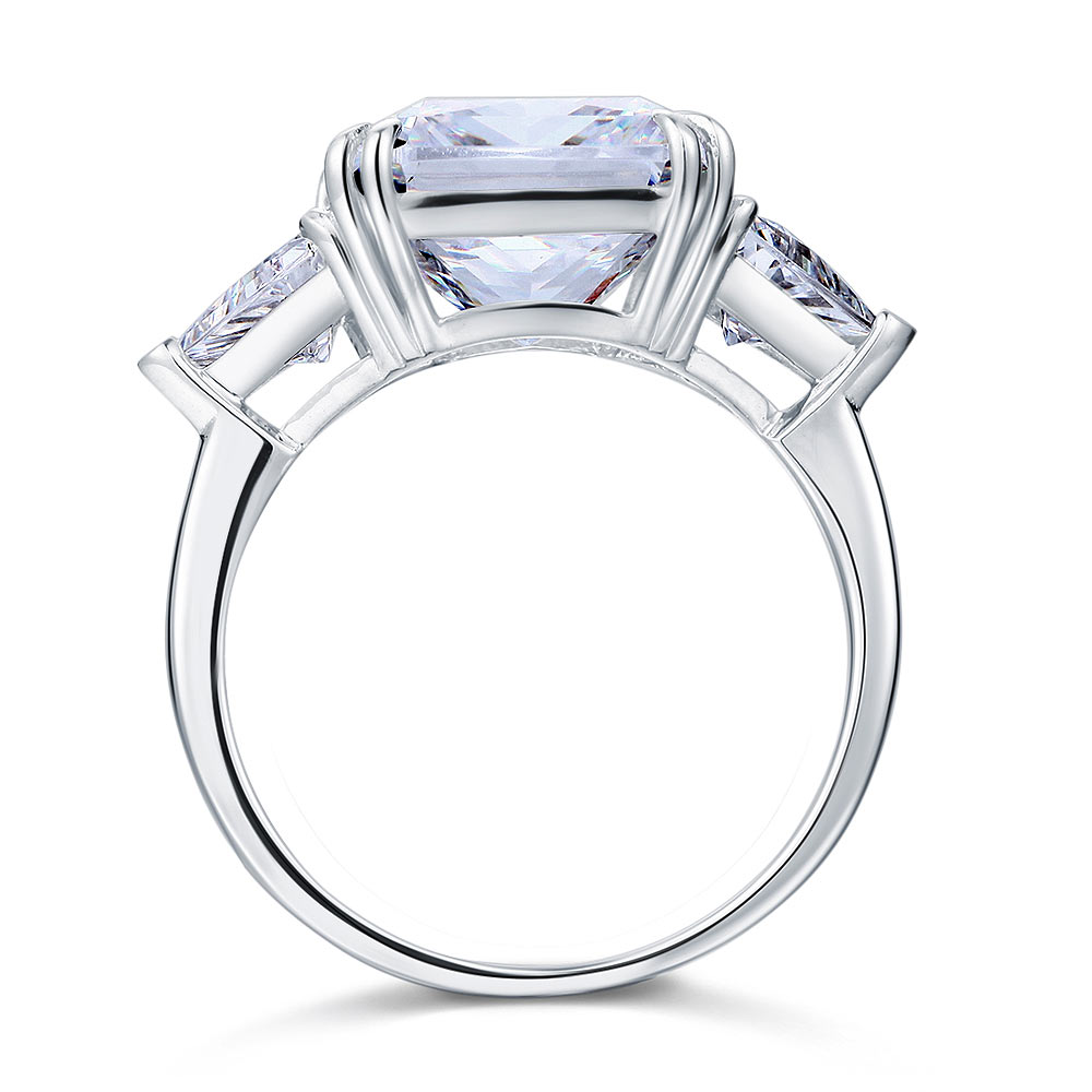Solid 925 Sterling Silver Three-Stone Luxury Ring Anniversary 8 Carat Simulated Diamond XFR8155