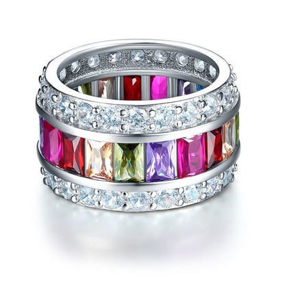 Multi-Color Simulated Topaz Band Wedding Anniversary 925 Sterling Silver Ring XFR8241