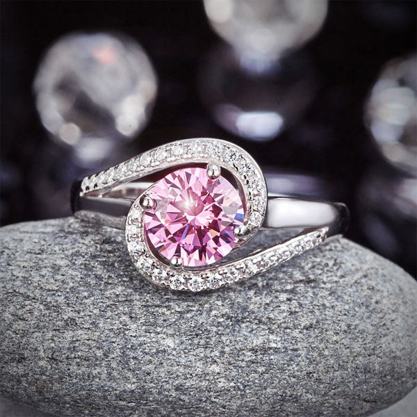 Twist Curl 925 Sterling Silver Wedding Engagement Ring 1.25 Ct Fancy Pink Simulated Diamond XFR8244