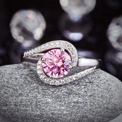 Twist Curl 925 Sterling Silver Wedding Engagement Ring 1.25 Ct Fancy Pink Simulated Diamond XFR8244