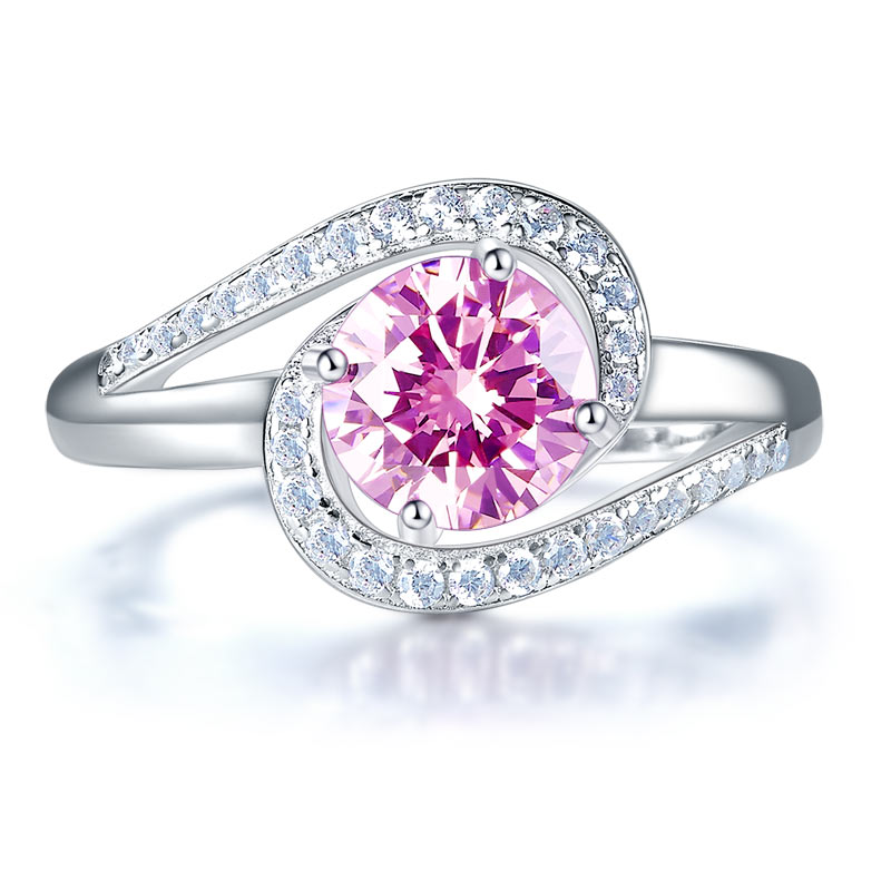 Twist Curl 925 Sterling Silver Wedding Engagement Ring 1.25 Ct Fancy Pink Simulated Diamond XFR8244