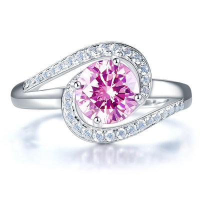 Twist Curl 925 Sterling Silver Wedding Engagement Ring 1.25 Ct Fancy Pink Simulated Diamond XFR8244