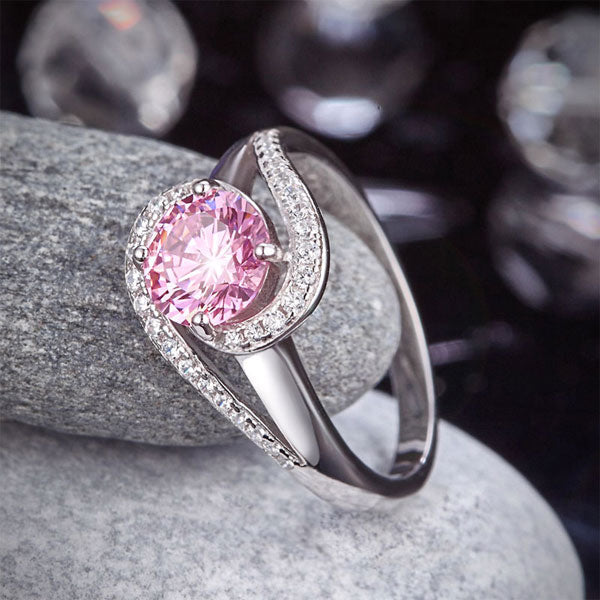 Twist Curl 925 Sterling Silver Wedding Engagement Ring 1.25 Ct Fancy Pink Simulated Diamond XFR8244