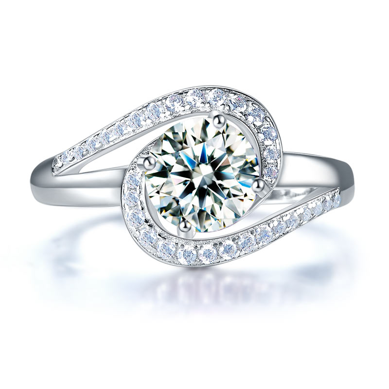 Twist Curl 925 Sterling Silver Wedding Engagement Ring 1.25 Ct Simulated Diamond XFR8245