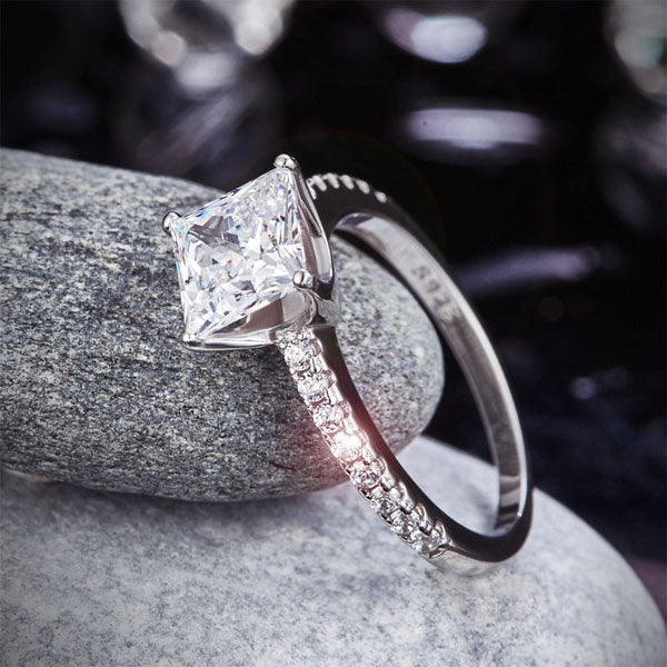 1.5 Ct Princess Cut Simulated Diamond 925 Sterling Silver Wedding Ring Engagement Promise Anniversary XFR8247