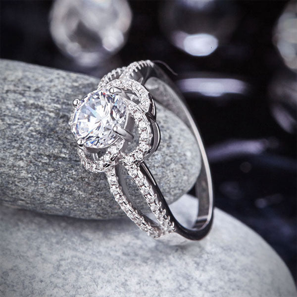 Floral 925 Sterling Silver Wedding Promise Engagement Ring 1 Ct Simulated Diamond Jewelry XFR8251