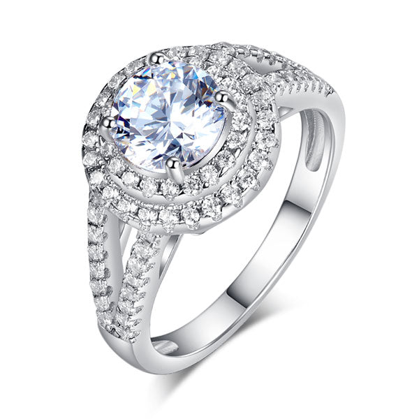 Double Halo 925 Sterling Silver Wedding Engagement Ring 1.25 Ct Simulated Diamond Promise Anniversary XFR8253
