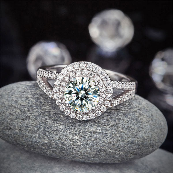Double Halo 925 Sterling Silver Wedding Engagement Ring 1.25 Ct Simulated Diamond Promise Anniversary XFR8253