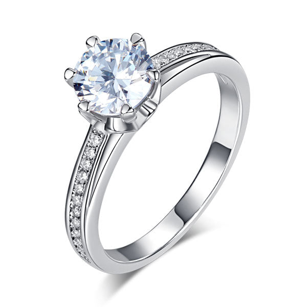 6 Claws 925 Sterling Silver Wedding Promise Engagement Ring 1.25 Ct Simulated Diamond Jewelry XFR8257