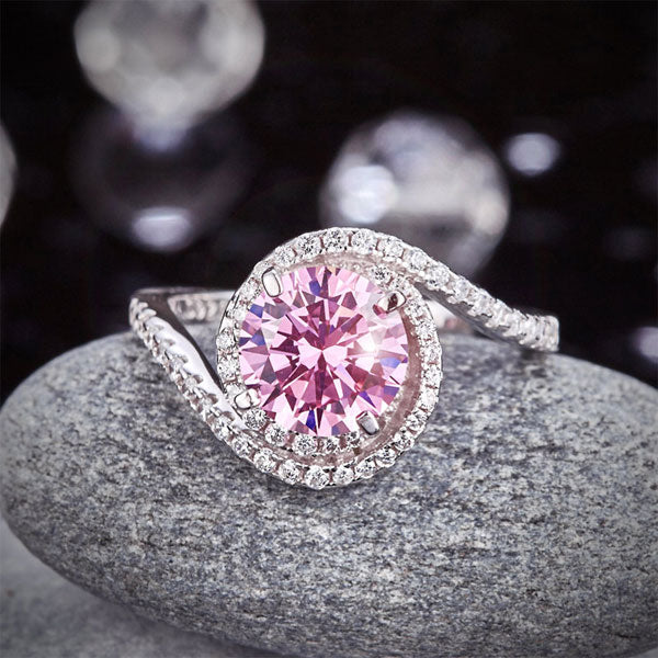 Twist Curl 925 Sterling Silver Wedding Engagement Ring 2 Ct Fancy Pink Simulated Diamond Promise Anniversary XFR8260