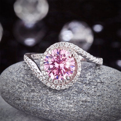 Twist Curl 925 Sterling Silver Wedding Engagement Ring 2 Ct Fancy Pink Simulated Diamond Promise Anniversary XFR8260