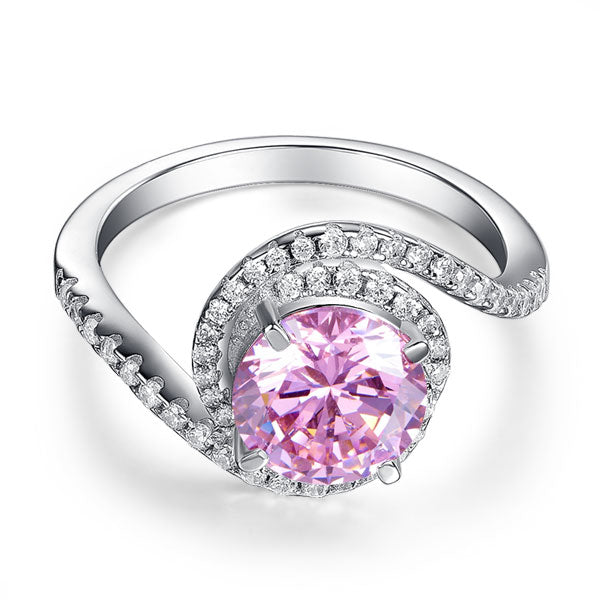 Twist Curl 925 Sterling Silver Wedding Engagement Ring 2 Ct Fancy Pink Simulated Diamond Promise Anniversary XFR8260