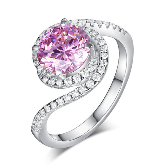 Twist Curl 925 Sterling Silver Wedding Engagement Ring 2 Ct Fancy Pink Simulated Diamond Promise Anniversary XFR8260