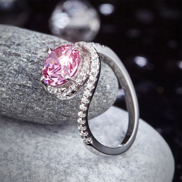 Twist Curl 925 Sterling Silver Wedding Engagement Ring 2 Ct Fancy Pink Simulated Diamond Promise Anniversary XFR8260