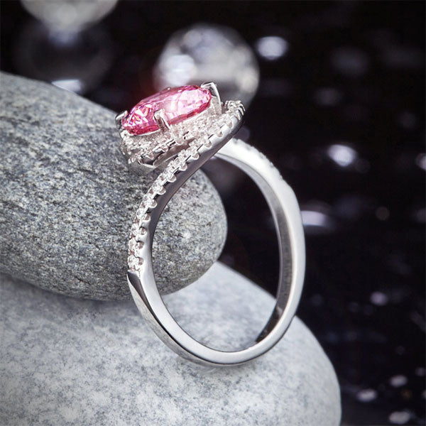 Twist Curl 925 Sterling Silver Wedding Engagement Ring 2 Ct Fancy Pink Simulated Diamond Promise Anniversary XFR8260