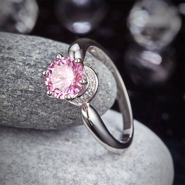 6 Claws Crown 925 Sterling Silver Wedding Promise Anniversary Ring 1.25 Ct Fancy Pink Simulated Diamond Jewelry XFR8262