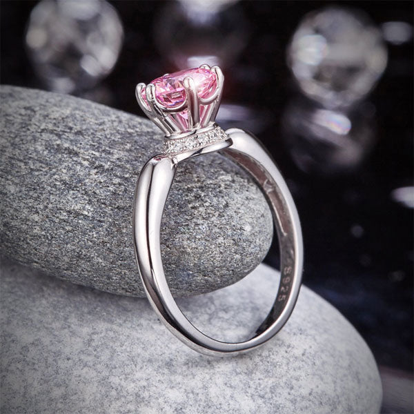 6 Claws Crown 925 Sterling Silver Wedding Promise Anniversary Ring 1.25 Ct Fancy Pink Simulated Diamond Jewelry XFR8262