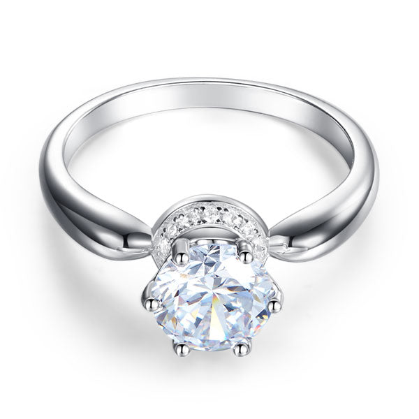 6 Claws Crown 925 Sterling Silver Wedding Promise Anniversary Ring 1.25 Ct Simulated Diamond Jewelry XFR8263