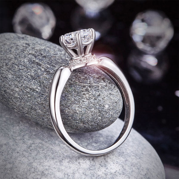 6 Claws Crown 925 Sterling Silver Wedding Promise Anniversary Ring 1.25 Ct Simulated Diamond Jewelry XFR8263