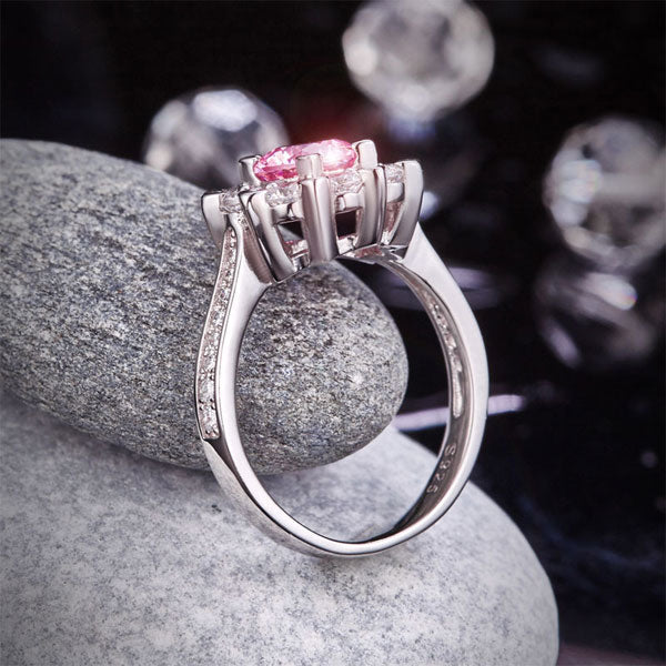 Snowflake 925 Sterling Silver Wedding Promise Anniversary Ring 1 Ct Fancy Pink Simulated Diamond XFR8264