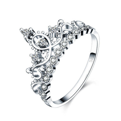 Solid 925 Sterling Silver Ring Crown Shape Simulated Diamond for Lady Trendy Stylish XFR8275
