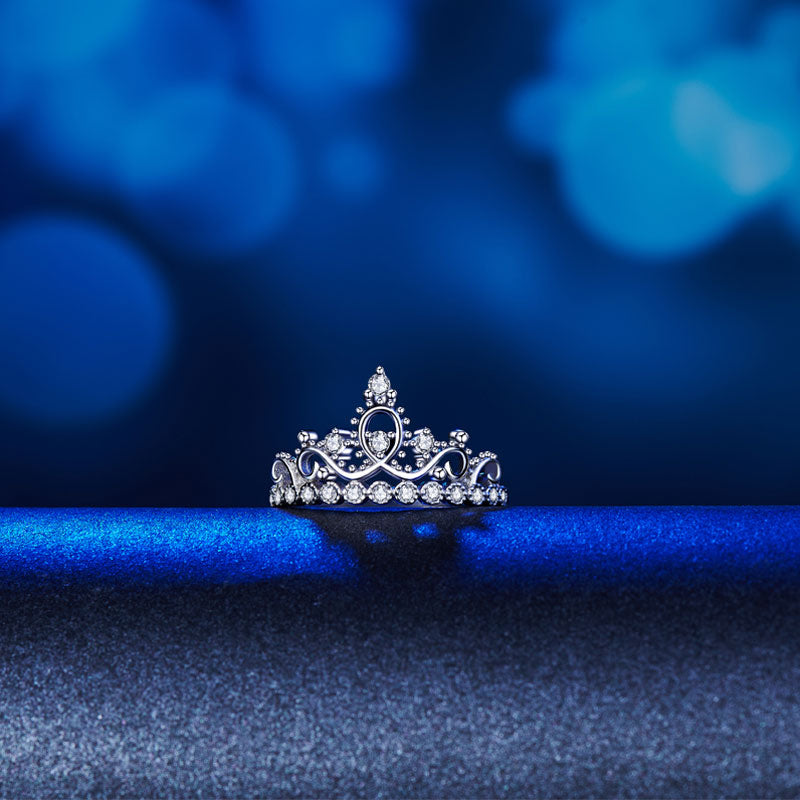 Solid 925 Sterling Silver Ring Crown Shape Simulated Diamond for Lady Trendy Stylish XFR8275