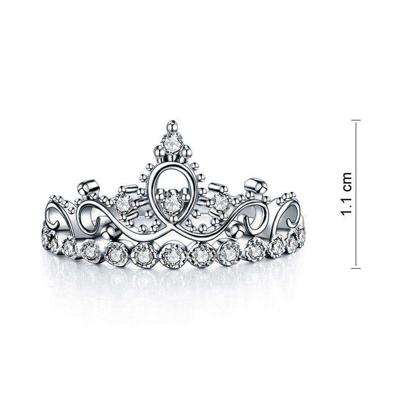 Solid 925 Sterling Silver Ring Crown Shape Simulated Diamond for Lady Trendy Stylish XFR8275