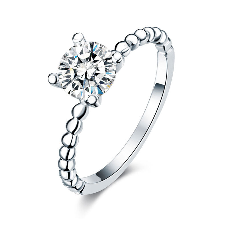 Solid 925 Sterling Silver 2-Pcs Wedding Engagement Ring Set 1 Ct Simulated Diamante Jewelry XFR8276