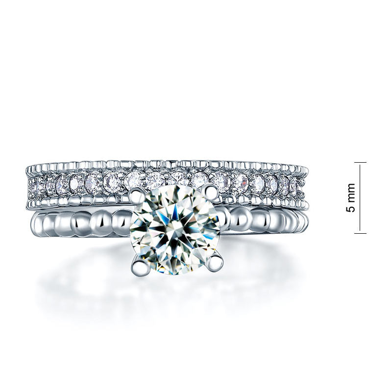 Solid 925 Sterling Silver 2-Pcs Wedding Engagement Ring Set 1 Ct Simulated Diamante Jewelry XFR8276