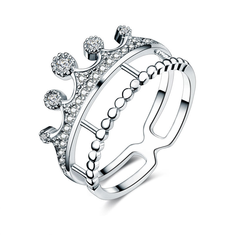 Solid 925 Sterling Silver Ring Crown Shape Simulated Diamond for Lady Trendy Stylish Jewelry XFR8277