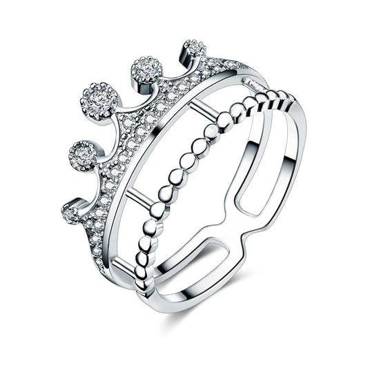 Solid 925 Sterling Silver Ring Crown Shape Simulated Diamond for Lady Trendy Stylish Jewelry XFR8277