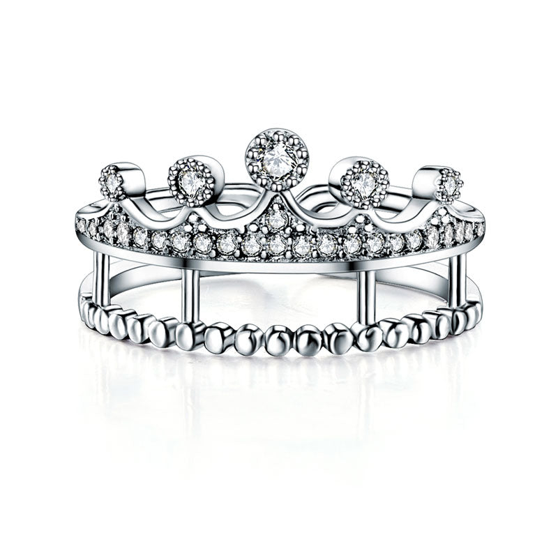 Solid 925 Sterling Silver Ring Crown Shape Simulated Diamond for Lady Trendy Stylish Jewelry XFR8277