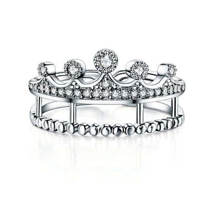 Solid 925 Sterling Silver Ring Crown Shape Simulated Diamond for Lady Trendy Stylish Jewelry XFR8277