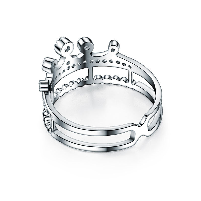 Solid 925 Sterling Silver Ring Crown Shape Simulated Diamond for Lady Trendy Stylish Jewelry XFR8277