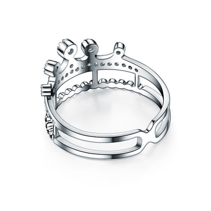 Solid 925 Sterling Silver Ring Crown Shape Simulated Diamond for Lady Trendy Stylish Jewelry XFR8277