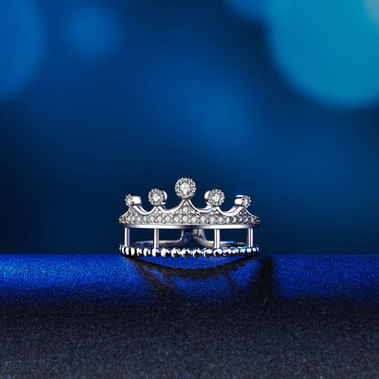 Solid 925 Sterling Silver Ring Crown Shape Simulated Diamond for Lady Trendy Stylish Jewelry XFR8277