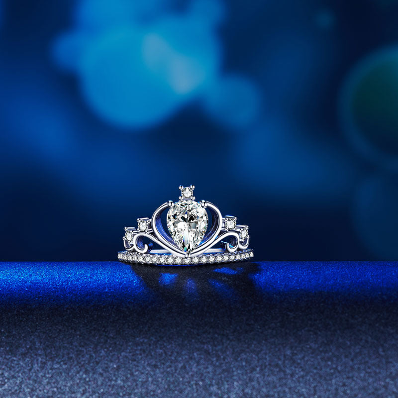 Solid 925 Sterling Silver Crown Ring 1 Carat Pear Cut for Lady Trendy Stylish Jewelry XFR8278