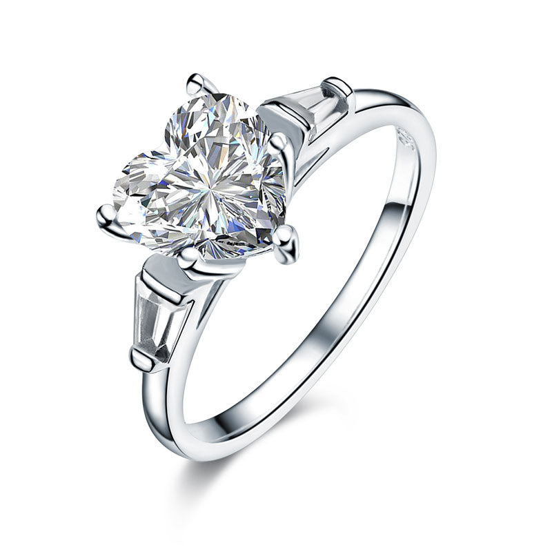 Solid 925 Sterling Silver Wedding Engagement Promise Ring 2 Carat Heart Jewelry Simulated Diamond XFR8279
