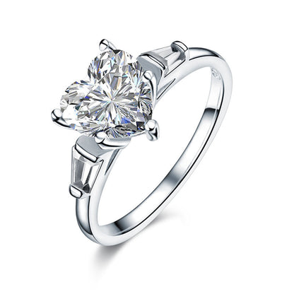 Solid 925 Sterling Silver Wedding Engagement Promise Ring 2 Carat Heart Jewelry Simulated Diamond XFR8279