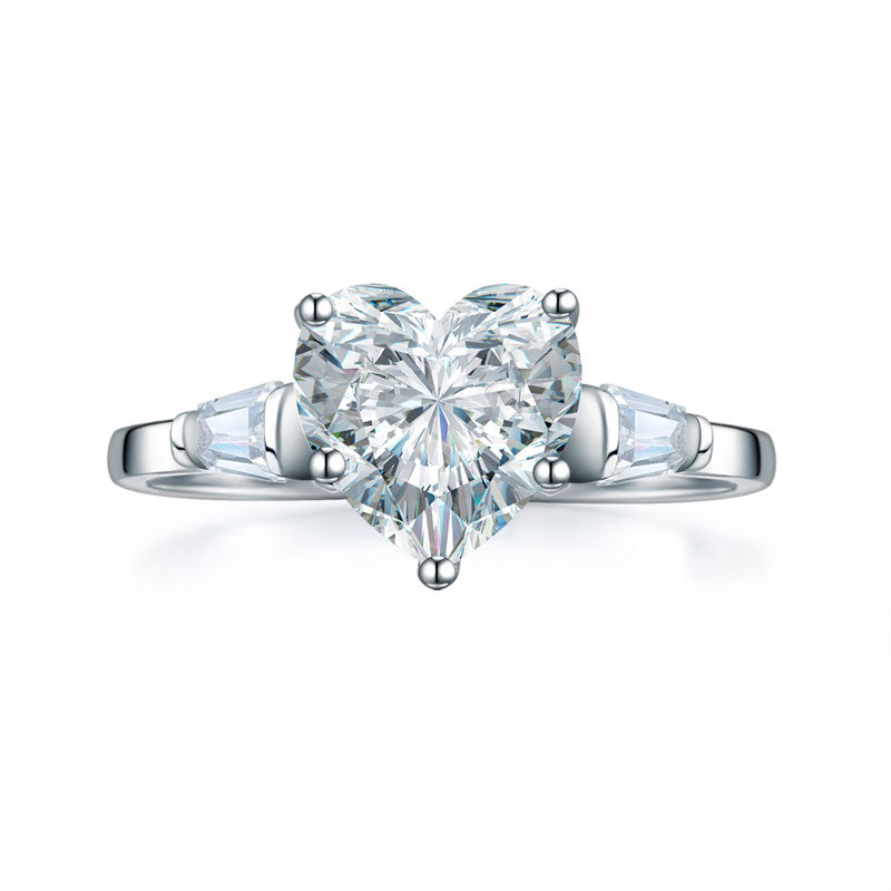 Solid 925 Sterling Silver Wedding Engagement Promise Ring 2 Carat Heart Jewelry Simulated Diamond XFR8279