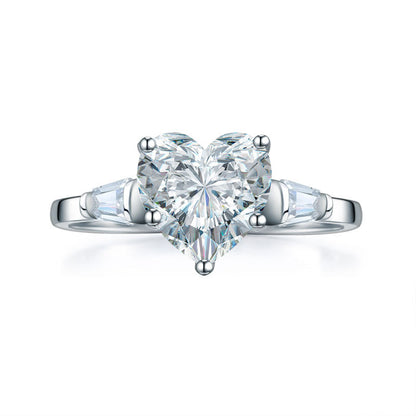 Solid 925 Sterling Silver Wedding Engagement Promise Ring 2 Carat Heart Jewelry Simulated Diamond XFR8279