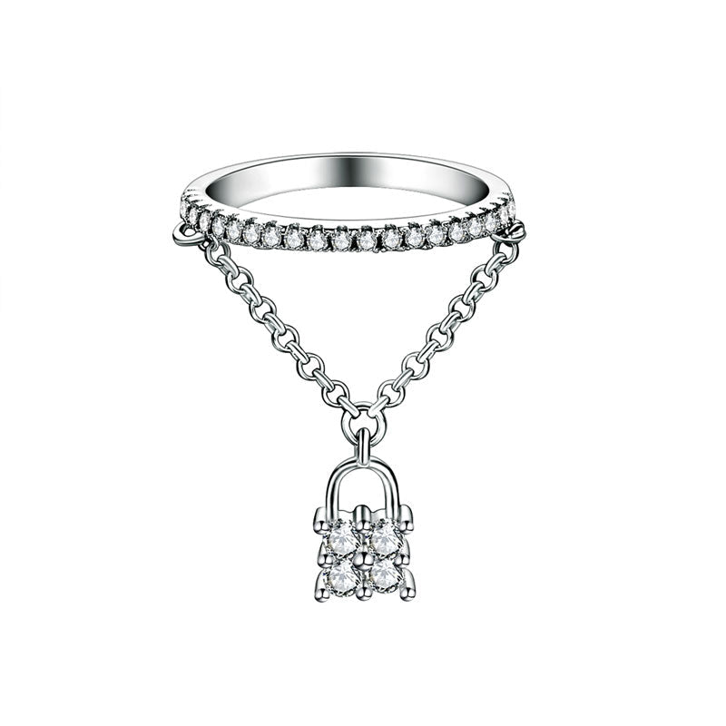 Solid 925 Sterling Silver Band Ring Dangle Purse Sparkling Simulated Diamond for Lady Trendy Stylish XFR8280